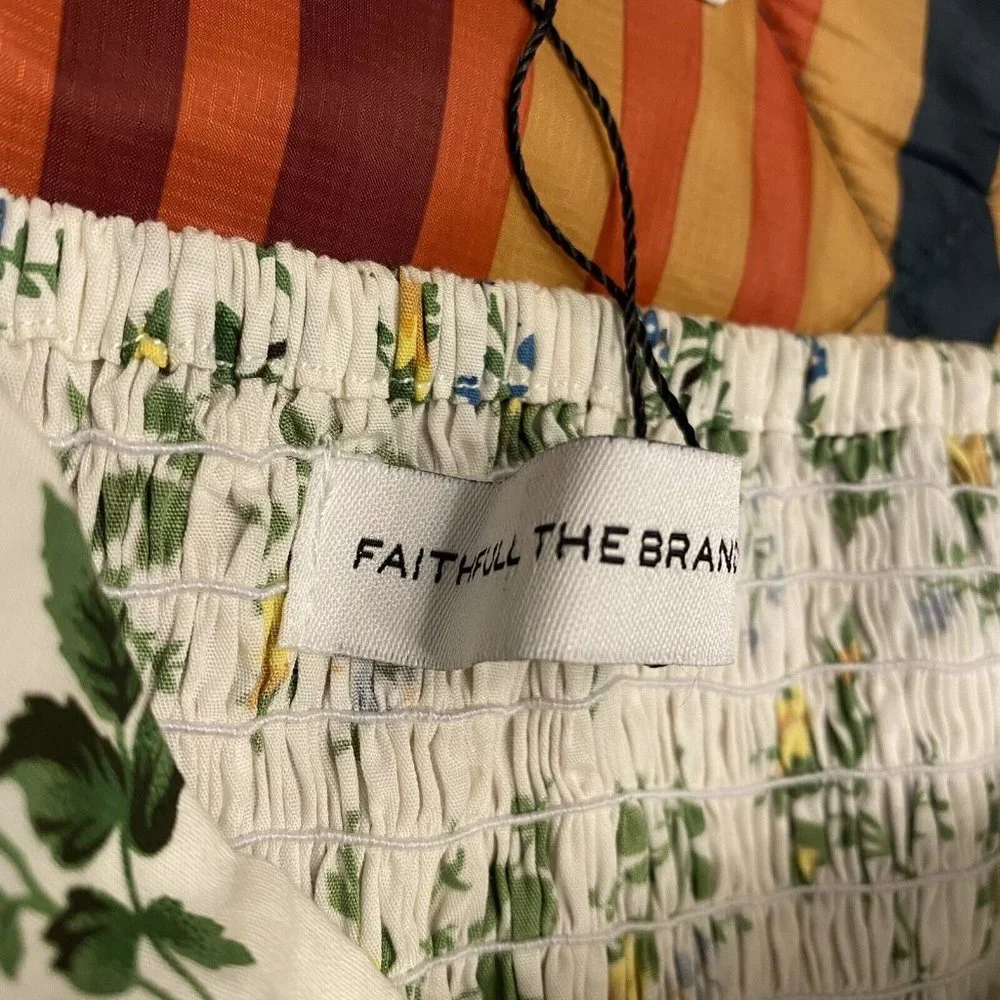 Faithfull the Brand Quincy Crop Top Large US 8 Bendita Floral Print White Puff - Picture 7 of 12